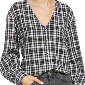Black & White Check V-Neck Top